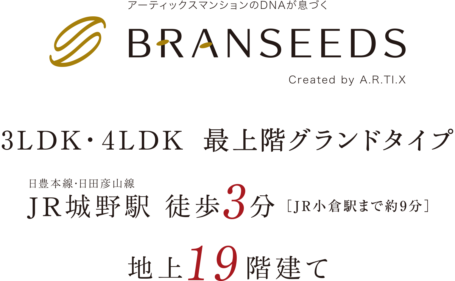 3LDK・4LDK 最上階グランドタイプ JR城野駅徒歩3分 地上19階て「ブランシーズ城野駅」